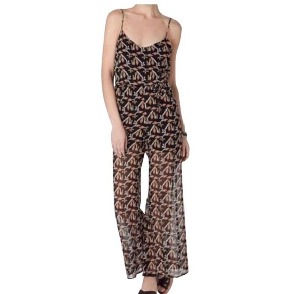 dolan Pants - Anthropologie Dolan Sz L 100% Silk Black Rolakan Tapestry Print Romper Jumpsuit